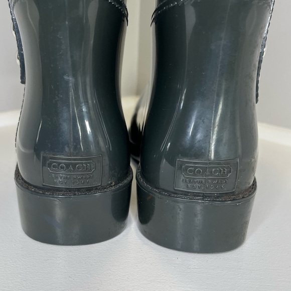 Coach Tasha Shiney Finish GraphiteTall Rubber Rain Boots - Picture 8 of 11